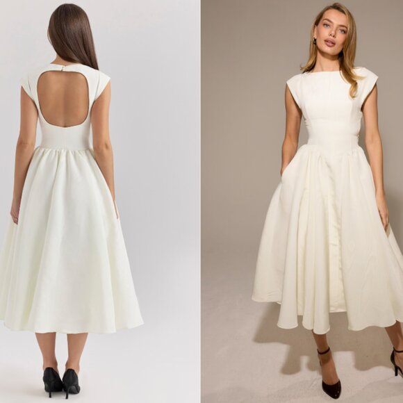 HOUSE OF CB 'Debutante' Ivory Moire Satin Midi Dress NWOT - Picture 5 of 9